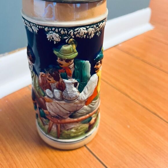 GERZ Beer Stein Pewter Lid Tavern Scene ”Frohbeim Bier Das Lieben Wir" V… - Picture 12 of 17